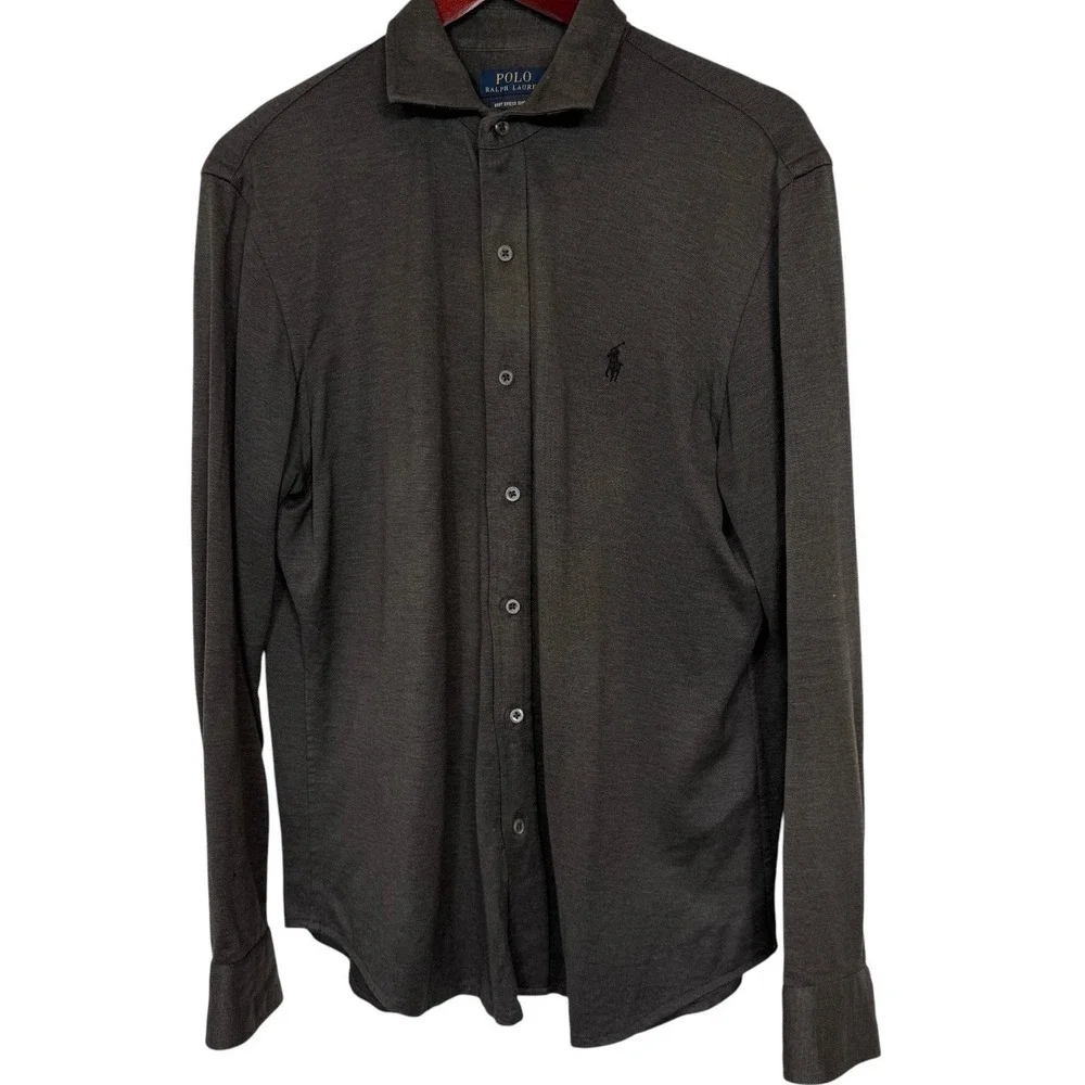 Polo Ralph Lauren Knit Dress Shirt Mens Large Gray‎ Long Sleeve Pony Logo *Flaw